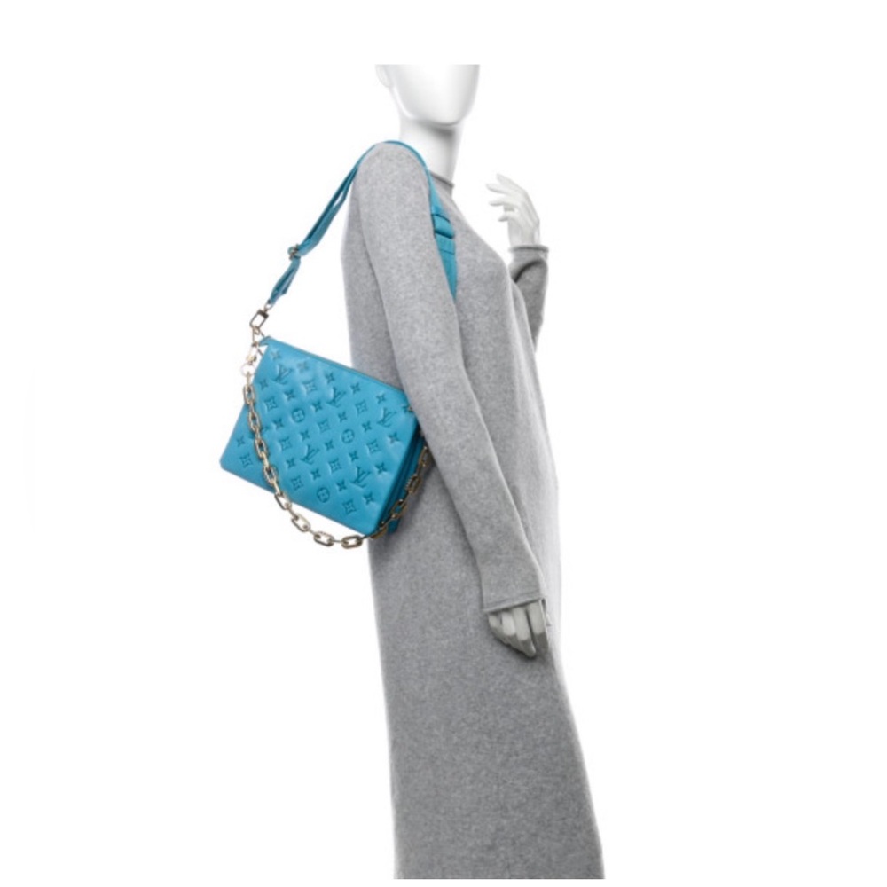 LOUIS VUITTON Lambskin Embossed Monogram Coussin PM in Turquoise - Picture 3 of 9